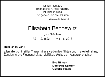 Traueranzeige von Elisabeth Bennewitz von Odenwälder Echo