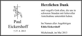 Traueranzeige von Paul Eickershoff von Odenwälder Echo