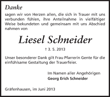 Traueranzeige von Liesel Schneider von Echo-Zeitungen (Gesamtausgabe)