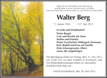 Traueranzeige von Walter Berg von Starkenburger Echo