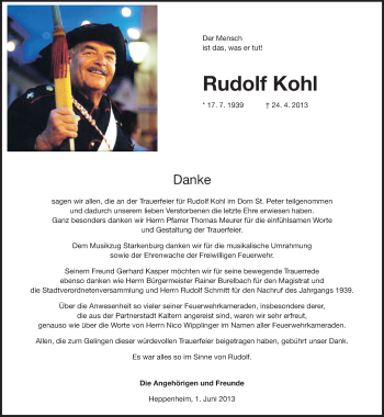 Traueranzeige von Rudolf Kohl von Starkenburger Echo