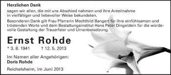 Traueranzeige von Ernst Rohde von Odenwälder Echo
