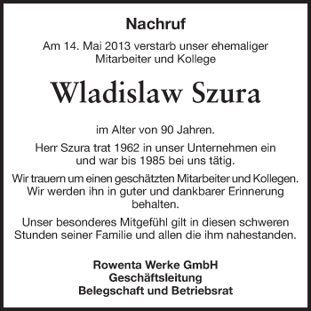 Traueranzeige von Wladislaw Szura von Odenwälder Echo