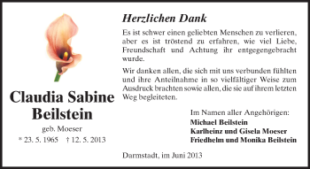 Traueranzeige von Claudia Sabine Beilstein von Echo-Zeitungen (Gesamtausgabe)