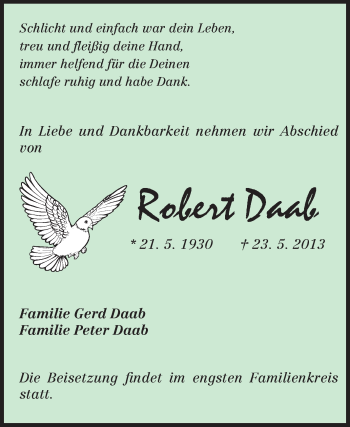 Traueranzeige von Robert Daab von Odenwälder Echo