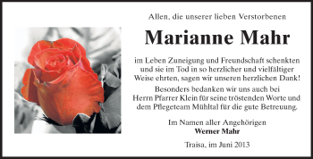 Traueranzeige von Marianne Mahr von Echo-Zeitungen (Gesamtausgabe)