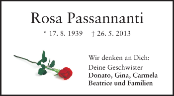 Traueranzeige von Rosa-Donata Passannanti von Echo-Zeitungen (Gesamtausgabe)