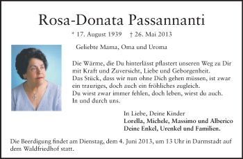 Traueranzeige von Rosa-Donata Passannanti von Echo-Zeitungen (Gesamtausgabe)