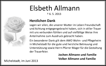 Traueranzeige von Elsbeth Allmann von Odenwälder Echo