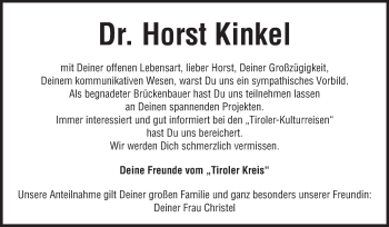 Traueranzeige von Horst Kinkel von Echo-Zeitungen (Gesamtausgabe)