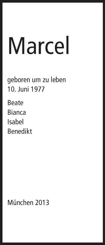 Traueranzeige von Marcel  von Echo-Zeitungen (Gesamtausgabe)