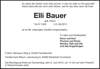 Traueranzeige von Elli Bauer von Echo-Zeitungen (Gesamtausgabe)