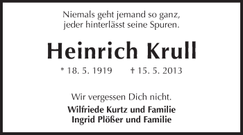 Traueranzeige von Heinrich Krull von Echo-Zeitungen (Gesamtausgabe)