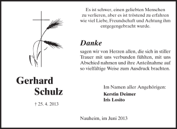 Traueranzeige von Gerhard Schulz von Rüsselsheimer Echo, Groß-Gerauer-Echo, Ried Echo