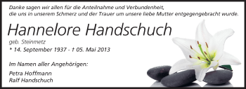 Traueranzeige von Hannelore Handschuch von Echo-Zeitungen (Gesamtausgabe)