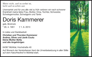 Traueranzeige von Doris Kammerer von Echo-Zeitungen (Gesamtausgabe)