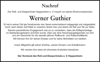 Traueranzeige von Werner Guthier von Starkenburger Echo