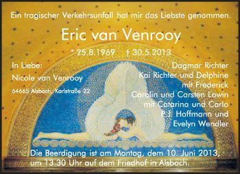 Traueranzeige von Eric van Venrooy von Echo-Zeitungen (Gesamtausgabe)