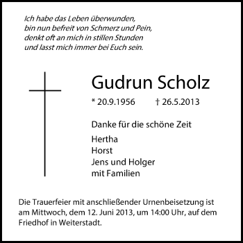 Traueranzeige von Gudrun Scholz von Echo-Zeitungen (Gesamtausgabe)