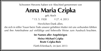 Traueranzeige von Anna Maria Czipka von Starkenburger Echo
