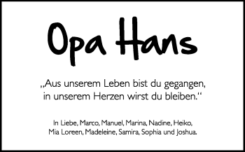 Traueranzeige von Hans  von Odenwälder Echo