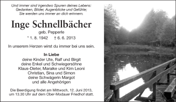 Traueranzeige von Inge Schnellbächer von Echo-Zeitungen (Gesamtausgabe)