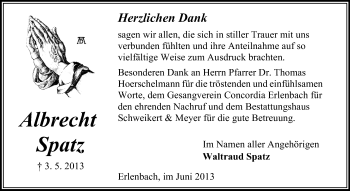 Traueranzeige von Albrecht Spatz von Odenwälder Echo
