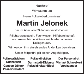 Traueranzeige von Martin Jelonek von Echo-Zeitungen (Gesamtausgabe)