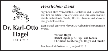 Traueranzeige von Karl-Otto Hagel von Odenwälder Echo