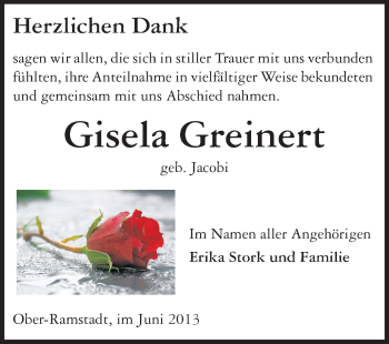 Traueranzeige von Gisela Greinert von Echo-Zeitungen (Gesamtausgabe)
