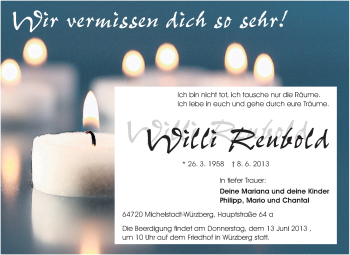 Traueranzeige von Willi Reubold von Darmstädter Echo