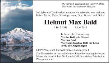 Traueranzeige von Helmut Max Bald von Echo-Zeitungen (Gesamtausgabe)