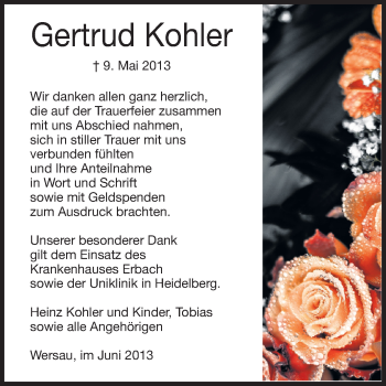 Traueranzeige von Gertrud Kohler von Echo-Zeitungen (Gesamtausgabe)