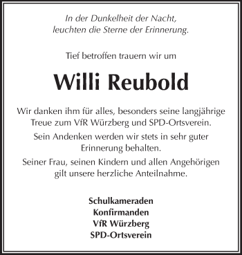 Traueranzeige von Willi Reubold von Odenwälder Echo