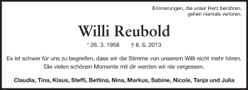 Traueranzeige von Willi Reubold von Odenwälder Echo