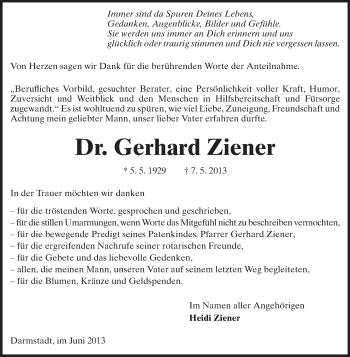 Traueranzeige von Gerhard Ziener von Echo-Zeitungen (Gesamtausgabe)
