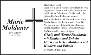 Traueranzeige von Marie Moldaner von Rüsselsheimer Echo, Groß-Gerauer-Echo, Ried Echo