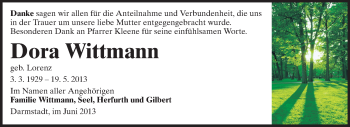 Traueranzeige von Dora Wittmann von Echo-Zeitungen (Gesamtausgabe)