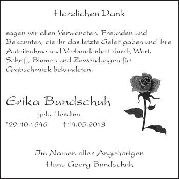 Traueranzeige von Erika Bundschuh von Echo-Zeitungen (Gesamtausgabe)