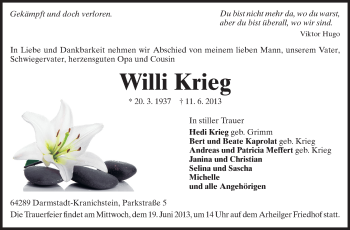 Traueranzeige von Willi Krieg von Echo-Zeitungen (Gesamtausgabe)