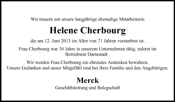 Traueranzeige von Helene Cherbourg von Echo-Zeitungen (Gesamtausgabe)