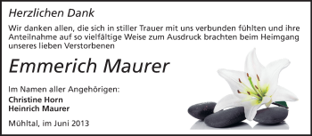 Traueranzeige von Emmerich Maurer von Echo-Zeitungen (Gesamtausgabe)