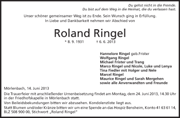 Traueranzeige von Roland Ringel von Starkenburger Echo