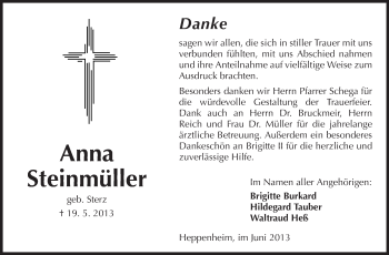 Traueranzeige von Anna Steinmüller von Starkenburger Echo