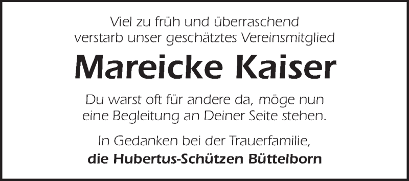  Traueranzeige für Mareicke Kaiser vom 19.06.2013 aus Echo-Zeitungen (Gesamtausgabe)