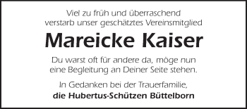 Traueranzeige von Mareicke Kaiser von Echo-Zeitungen (Gesamtausgabe)