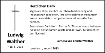 Traueranzeige von Ludwig Walther von Odenwälder Echo