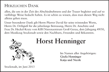 Traueranzeige von Horst Henninger von Rüsselsheimer Echo, Groß-Gerauer-Echo, Ried Echo