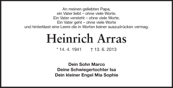 Traueranzeige von Heinrich Arras von Odenwälder Echo