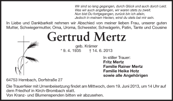 Traueranzeige von Gertrus Mertz von Echo-Zeitungen (Gesamtausgabe)